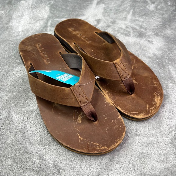 Reef Ojai Classic‎ Thong Sandals Mens 8 Dark Brown Leather Flip Flops Summer New - Picture 5 of 7